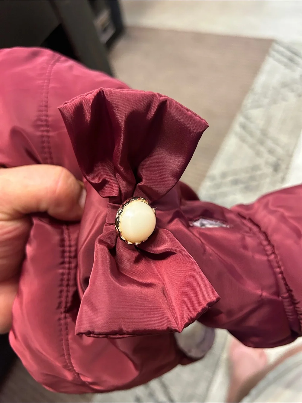 Cozy Maroon Puffer Dog Coat with Decorative Bow